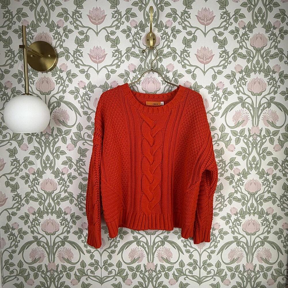One A Orange Red Mixed Knit Crew Neck Sweater - Size - Large